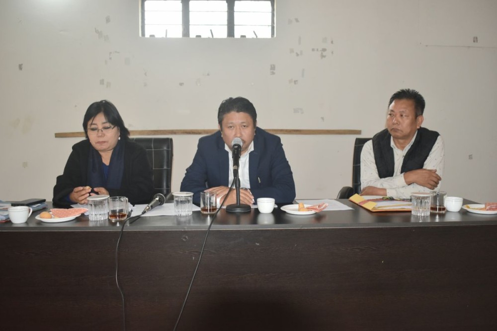PHED and Co-operation and Chairman DPDB, Jacob Zhimomi addressing the Niuland DPDB meeting held on February 14. (DIPR Photo)