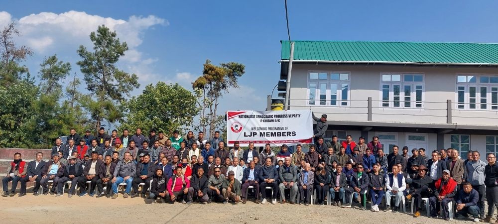 Minister KG Kenye and party leader with LJP members during welcoming programme at Chizami on February 14. (Morung Photo)