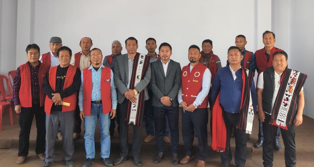 EAC Mokokchung, Vitolu, and Ao Senden President, Marsanen Imsong, along with MDGBA office bearers and other guests, during the MDGBA General Meeting at the MDGBA Hall in Mokokchung on February 27. (Morung Photo)