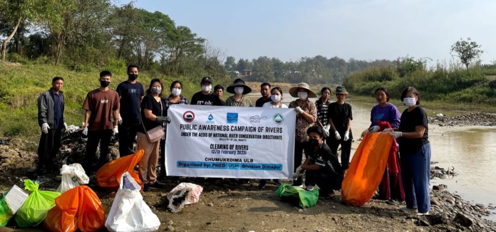 Cleaning of river during Public awareness campaign of rivers at Chathe River on February 27.