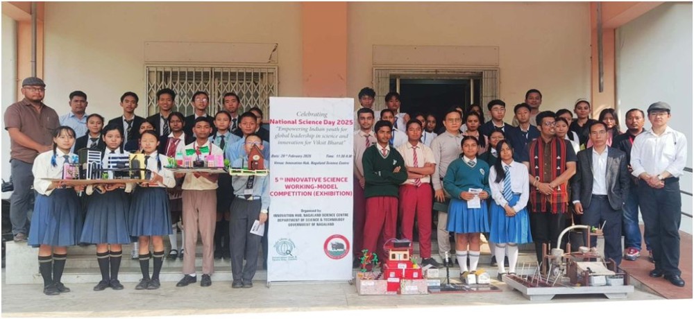 Winners of the 5th Innovative Science Working Model Exhibition with organizers and theme speakers at Nagaland Science Centre, Dimapur on February 28.