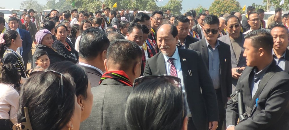 Chief Minister Neiphiu Rio upon his arrival at Mengujuma on February 15: (Morung Photo)