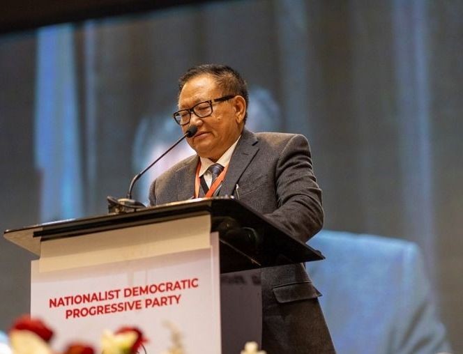 TR Zeliang addressing 5th General Convention of NDPP in Kohima on February 27.