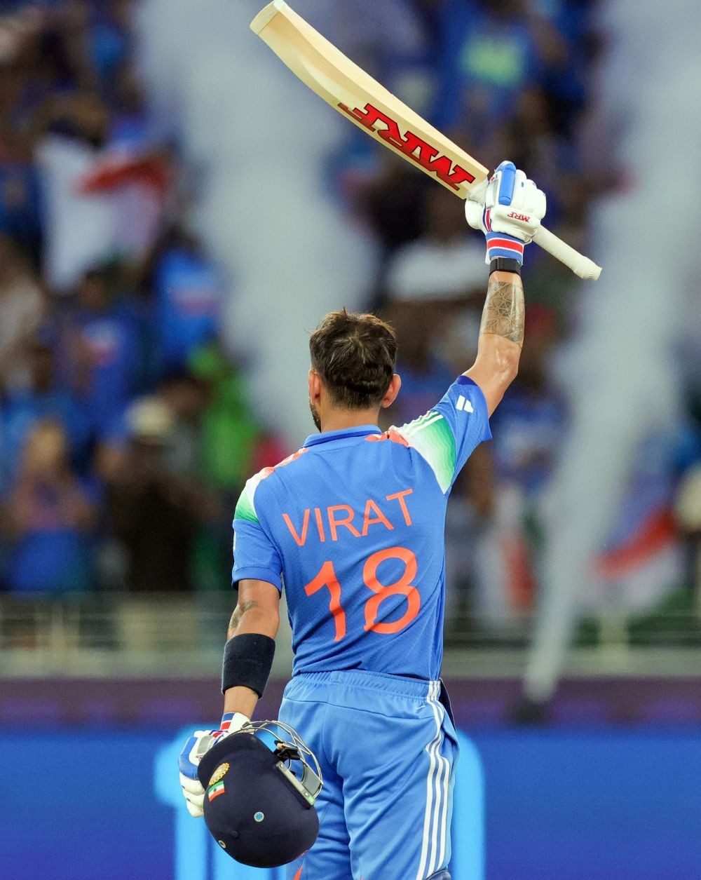 Dubai: India's Virat Kohli celebrates his century and his team’s win in the ICC Champions Trophy match between India and Pakistan at Dubai International Stadium on Sunday, February 23, 2025. (Photo: IANS/Raj Kumar)