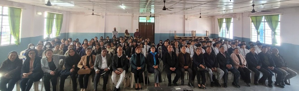 School education officials with students during Pariksha Pe Charcha 2025 in Koahima on February 10. (Morung Photo)