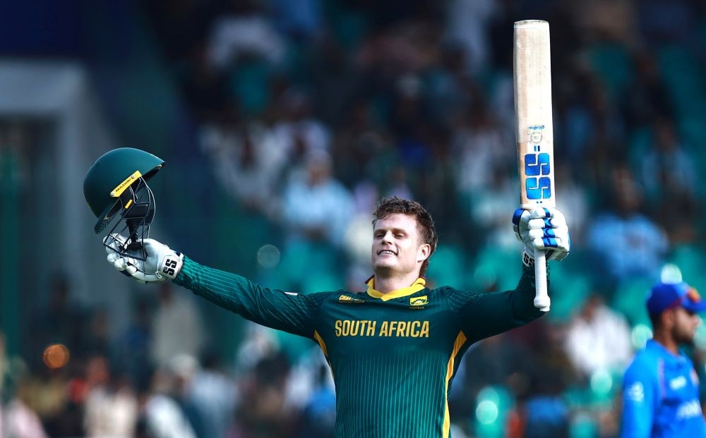 Karachi: South Africa's Ryan Rickelton celebrates after scoring century during the ICC Champions Trophy cricket match between Afghanistan and South Africa, in Karachi, Pakistan on Friday, February 21, 2025. (IANS)