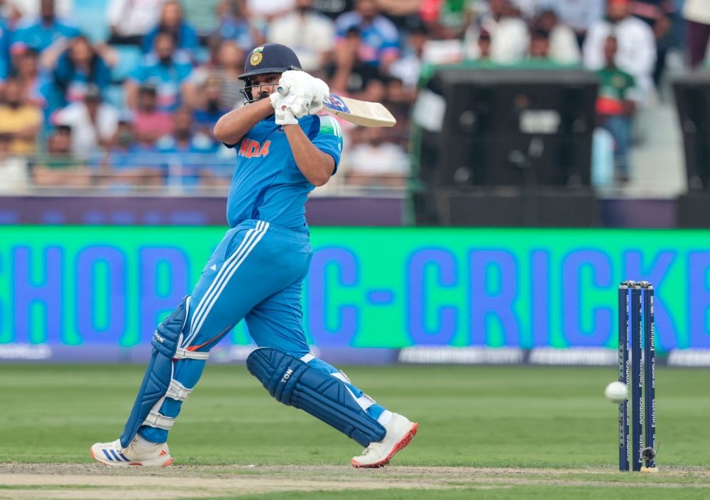 Dubai: India's captain Rohit Sharma plays a shot during during the ICC Champions Trophy cricket match between India and Bangladesh at Dubai International Stadium in Dubai on Thursday, February 20, 2025. (Photo: IANS/Raj Kumar)