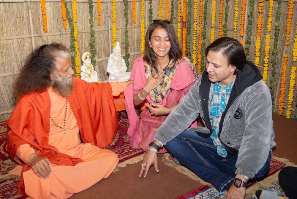 Prayagraj: Actor Vivek Oberoi at Parmarth Niketan camp during his visit to the ongoing Maha Kumbh Mela 2025 in Prayagraj on Thursday, February 13, 2025. (Photo: IANS)