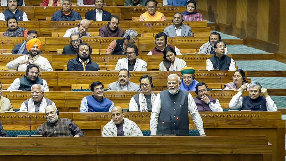 New Delhi: Prime Minister Narendra Modi speaks in the Lok Sabha during the Budget session of Parliament in New Delhi on Tuesday, February 4, 2025. (Photo: IANS/Sansad TV)