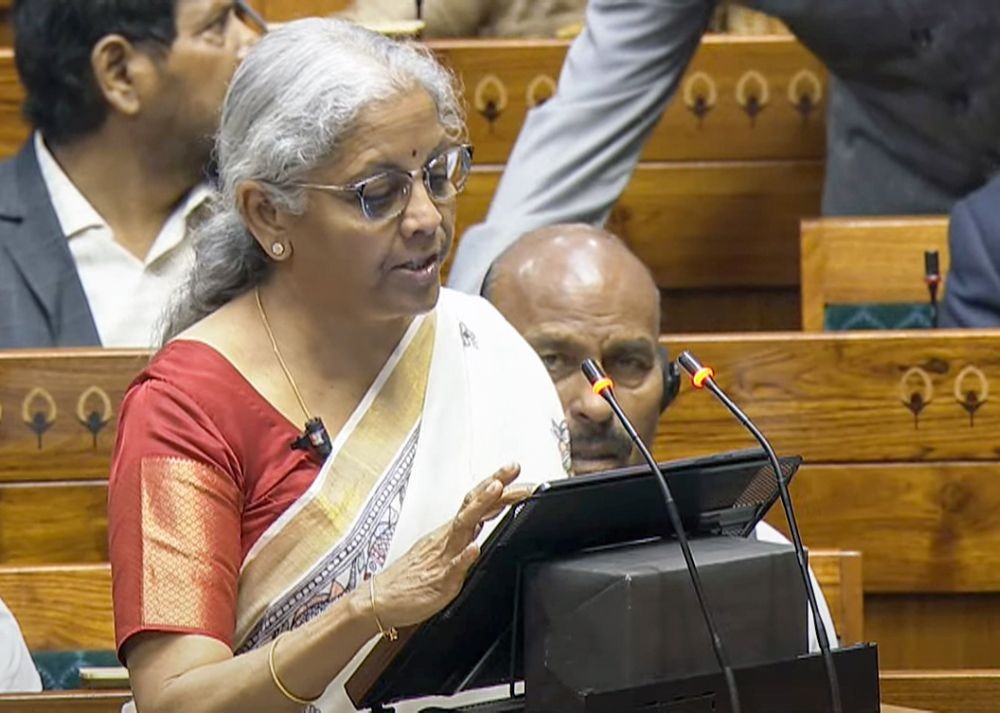 New Delhi: Union Finance Minister Nirmala Sitharaman speaks in Lok Sabha during the Budget Session of Parliament in New Delhi on Saturday, February 01, 2025. (Photo: IANS/Sansad Tv)