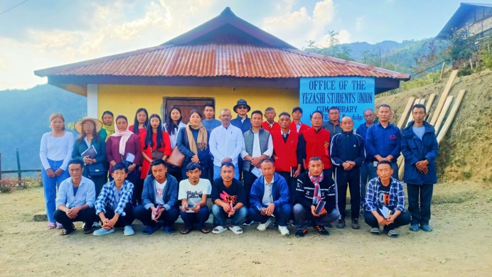 Dr Rakesh Kumar Chaurasia, Principal Scientist and Head of KVK NU Lumami and Narola Anichari, Senior Technical Officer Home Science at NU Lumami, along with village GBs elders and trainers. (Morung Photo)