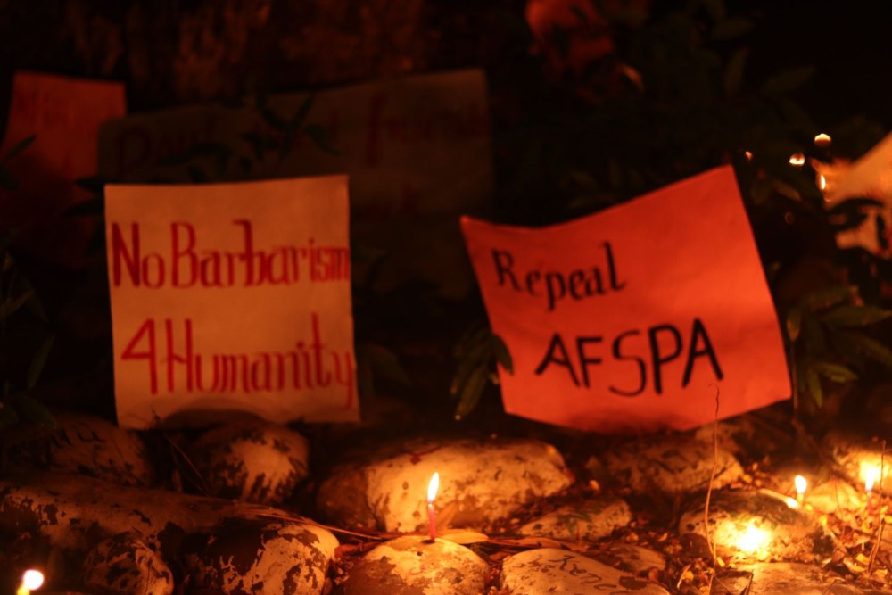 Posters calling for repeal of the Armed Forces Special Powers Act in Nagaland. Nearly a decade later, justice for victims of the Wuzu firing remains elusive due to lack of prosecution sanction from the Central government as required under AFSPA. (Morung File Photo)