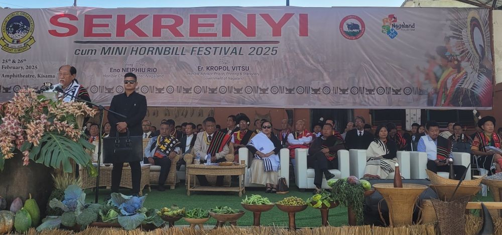 Nagaland Chief Minister Dr Neiphiu Rio addressing Sekrenyi festival at Kisama on February 26. (Morung Photo)