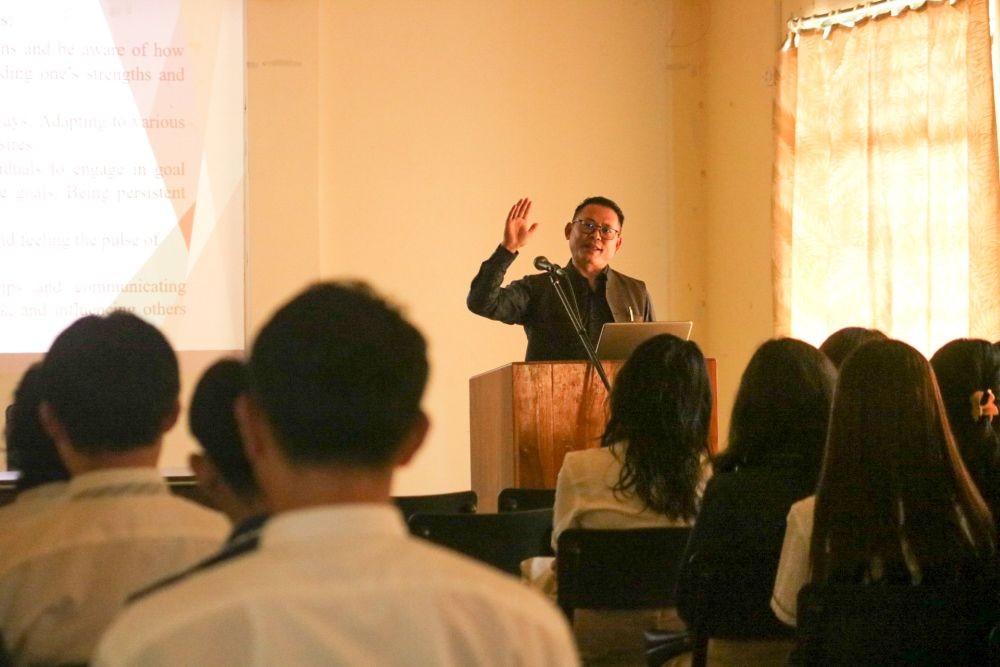 James Inaho Swu, Associate Professor at Trinity Theological College, Dimapur speaking at a seminar at Patkai Christian College on February 27.