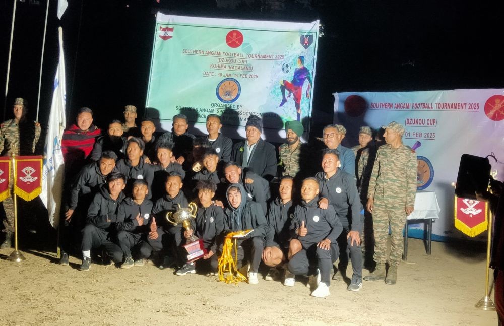 Commissioner of Police, Dimapur, Government of Nagaland, Kevithuto Sophie, IPS along with sportspersons at the closing ceremony of 63rd SASA meet cum 4th Dzükuo Cup at Jakhama village on February 1. (Morung Photo)