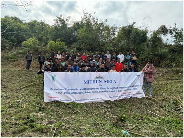 A team from the ICAR-National Research Centre on Mithun (ICAR-NRCM), conducted a field visit to Dibbin Village on February 25.