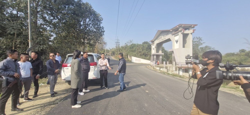Nagaland PWD (R&B) Minister G Kaito Aye and Advisor for Industries & Commerce Hekani Jakhalu inspect the ongoing Thilixu-Toulazouma road construction works on February 26. (Image Courtesy: @ @Hekani/X)