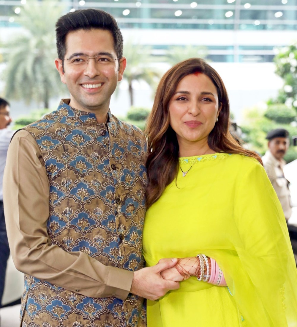 New Delhi: Actor Parineeti Chopra and AAP MP Raghav Chadha arrive at Delhi Airport after their wedding ceremony, in New Delhi, Monday, September 25, 2023.(IANS/Anupam Gautam)