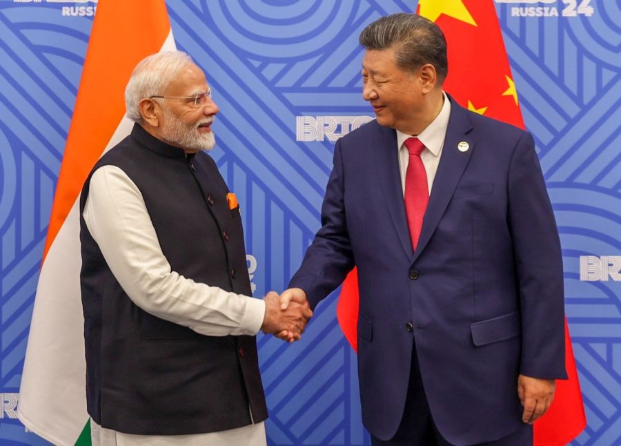 Prime Minister Narendra Modi holds a bilateral meeting with Chinese President Xi Jinping on the sidelines of the BRICS Summit in Kazan on Wednesday, October 23, 2024. (Photo: IANS)