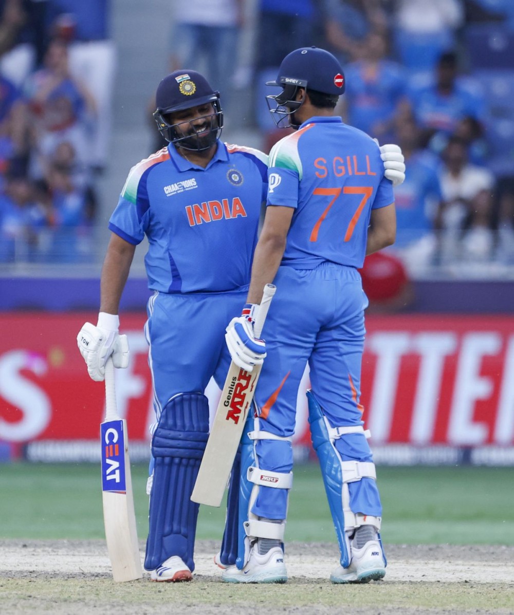 Dubai: India's Shubman Gill and captain Rohit Sharma during the ICC Champions Trophy final cricket match between India and New Zealand at Dubai International Cricket Stadium in Dubai on Sunday, March 09, 2025. (Photo: IANS)