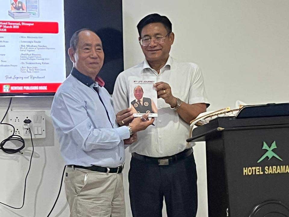 Dr. Tssikhenthung Kithan’s memoir, My Life Journey: From Akuk Village Nagaland to England UK was launched by Nagaland MLA and Adviser for Agriculture Mhathung Yanthan at Hotel Saramati, Dimapur, on March 29.