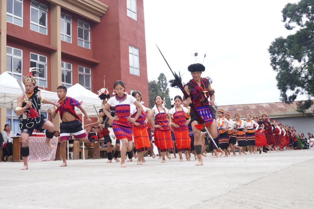 Performers in traditional attire showcase a vibrant folk dance during Kohima Science College’s 4th Origin Fest.