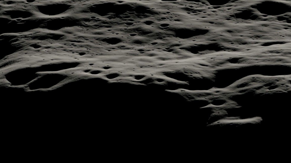 A data visualization showing the mountainous area west of Nobile Crater and the smaller craters that litter its rim at the lunar South Pole.( Credit: NASA)