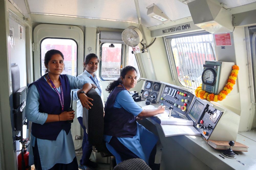 Bengaluru: The Rajya Rani Express, marking 100 years of Electric Traction in Indian Railways, was recently operated by an all-women crew. (Photo: IANS)