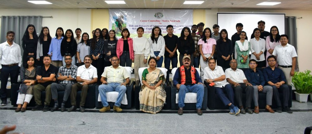 Padma Shri Prof Dr KK Sarma delivering lecture at College of Veterinary Sciences and Animal Husbandry, Jalukie on March 20.