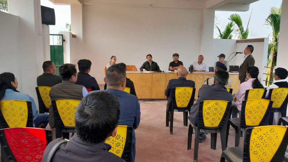 MLA Achumbemo Kikon chairing the SDPDB meeting at the conference hall of the Summer House-Cum-Guest House, Bhandari on March 10. (DIPR Photo)