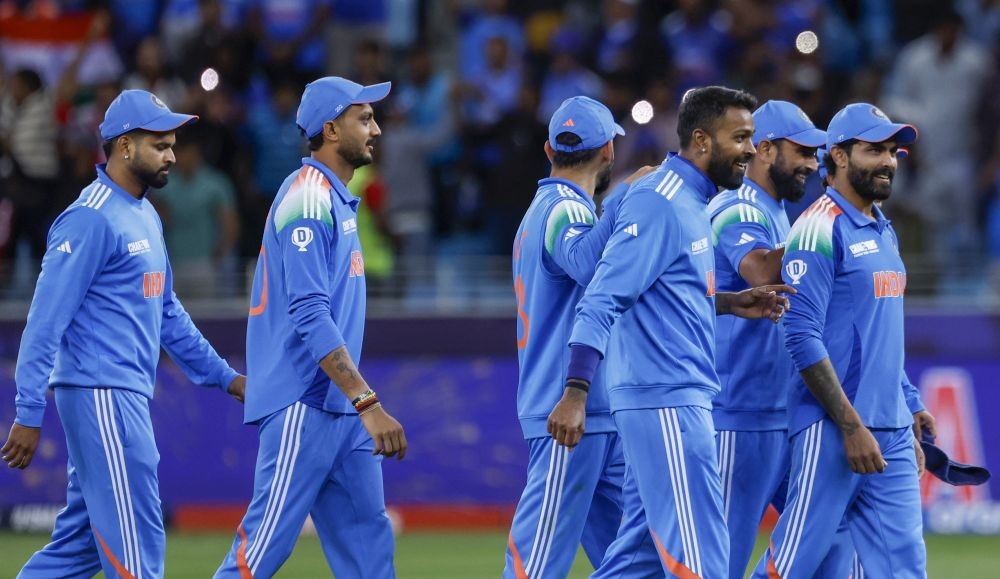 Dubai: Indian players celebrate their win in the ICC Champions Trophy match against New Zealand at Dubai International Stadium, in Dubai, on Sunday, March 02, 2025. (Photo: IANS)