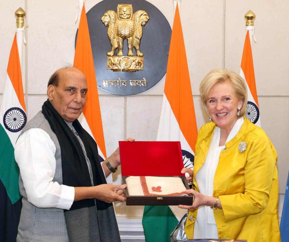 New Delhi: Defence Minister Rajnath Singh meets Princess Astrid of Belgium in New Delhi on Monday, March 03, 2025. (Photo: IANS)