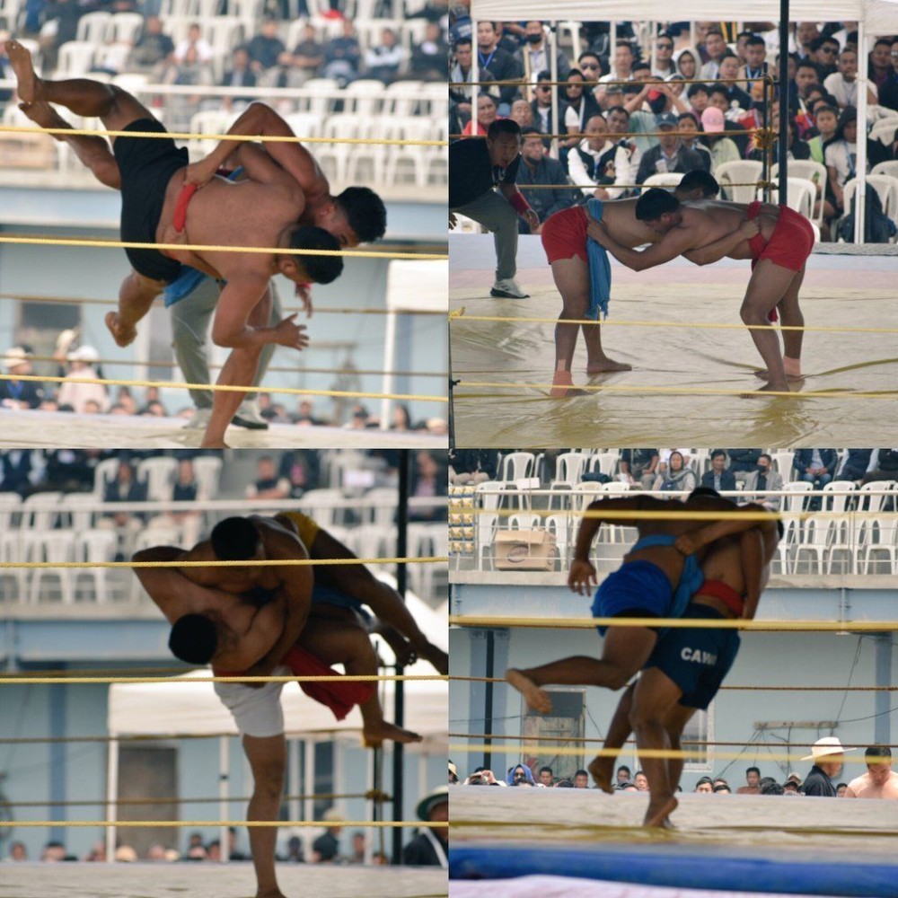 Wrestlers in action during the15th Nagaland Wrestling Association (NWA) Open Championship..