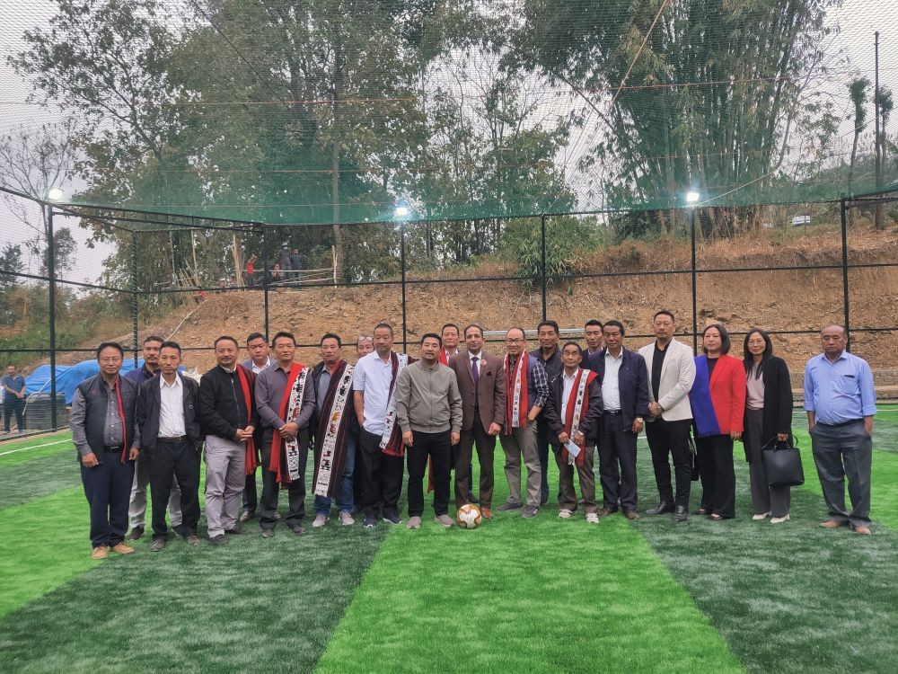 Col Gaurav Singh, Commanding Officer of the 164 Infantry Battalion (Territorial Army) Naga, officially inaugurates the Alempang Futsal Turf Mokokchung on March 11. (Morung Photo).