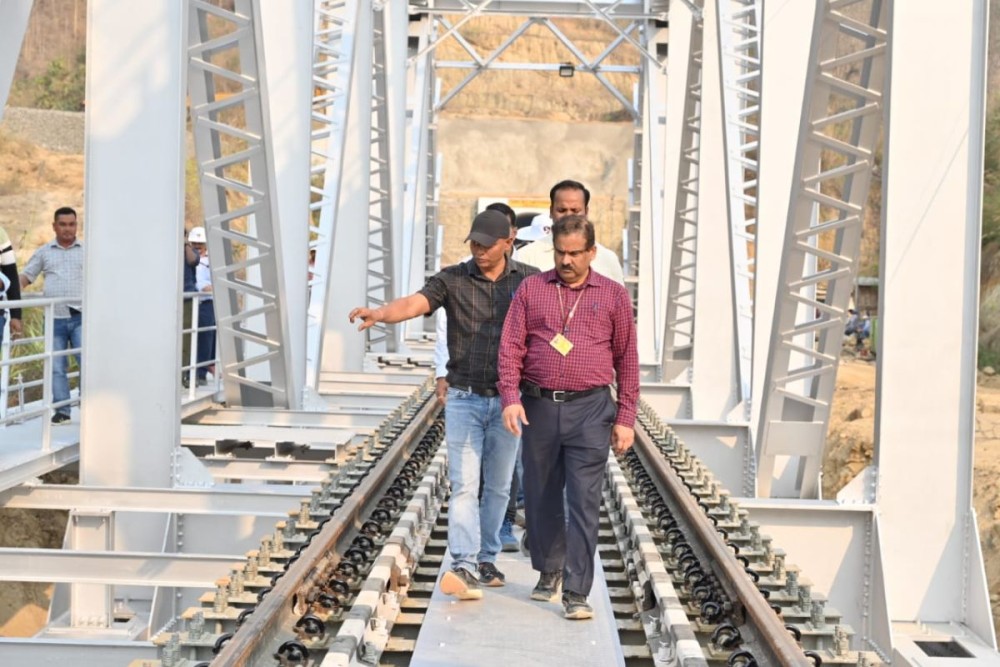 Commissioner of Railway Safety (CRS), Sumeet Singhal and other Railway officials seen inspecting the newly laid Shokhuvi-Molvom rail line.