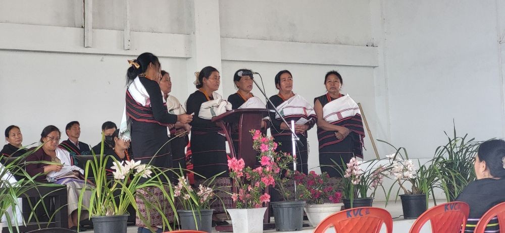 Women folks in Kezoma village presenting folksong during the Women's Day observed at Kezoma village on March 8. (Morung Photo)