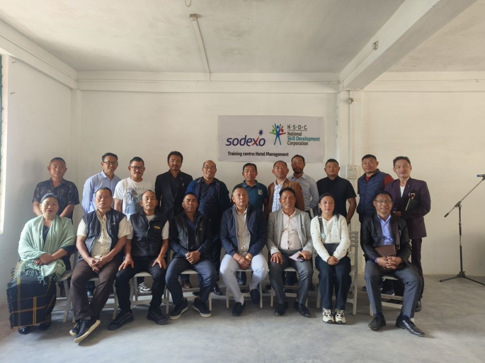 Officials and participants during the launching of Sodexo Hotel Management Food & Beverage training programme at the Skill Development Centre in Tchuyiro Colony, Wokha on March 17.