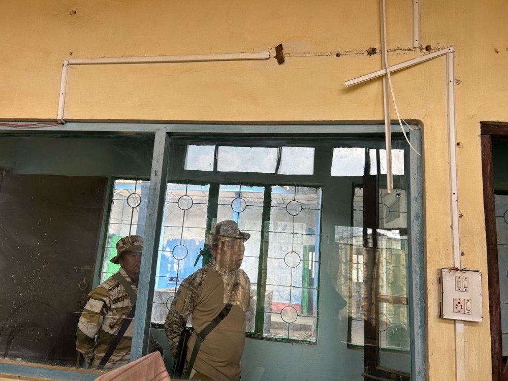 Police personnel investigate the Chief Veterinary Office Liquid Nitrogen Plant following reports of theft and vandalism on the night of March 3. The damage and stolen wiring are visible in the image. (Morung Photo)