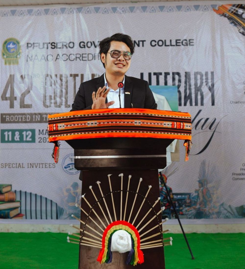 Nunese Sale addressing 42nd Literary Day of Pfutsero Government College on March 12.