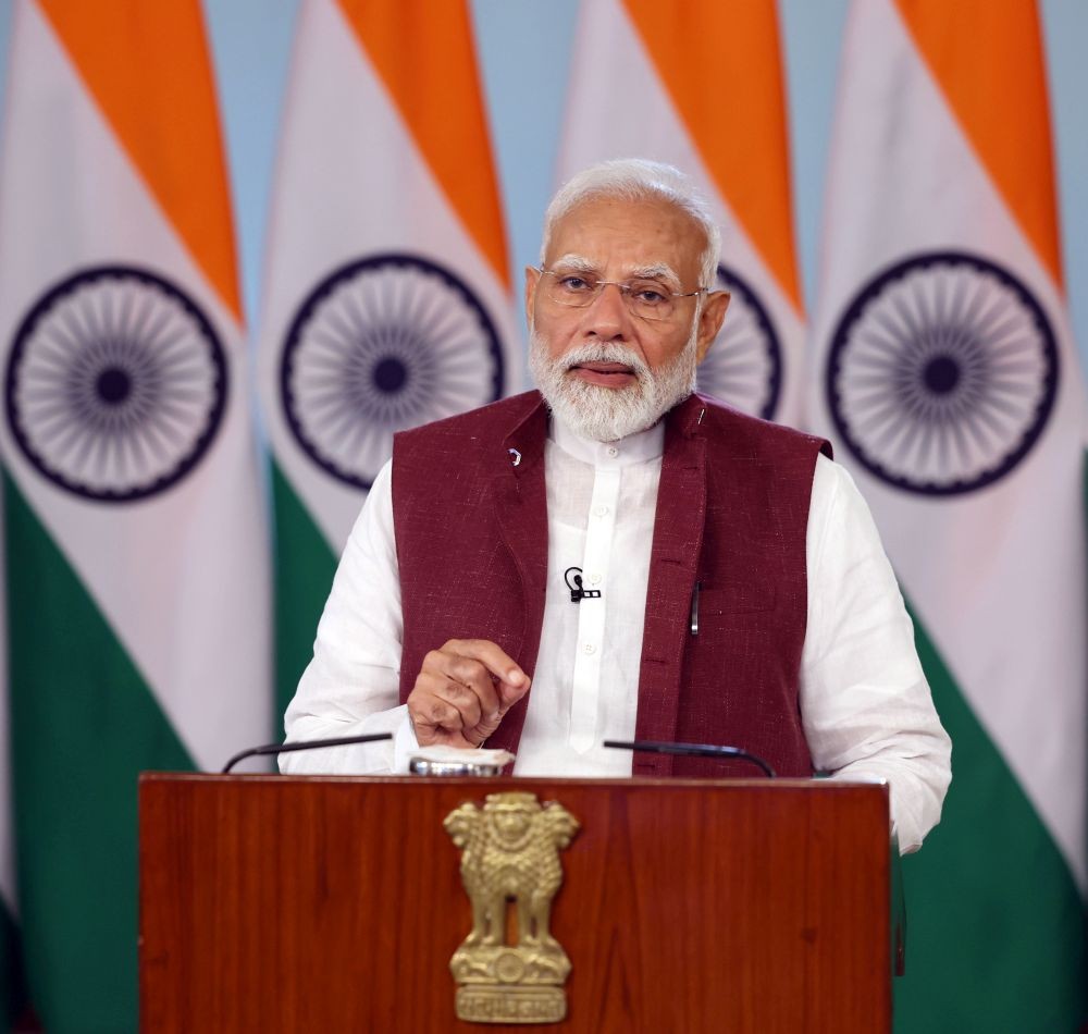 New Delhi: Prime Minister Narendra Modi addresses a post-budget webinar on agriculture and rural prosperity via video conferencing in New Delhi on Saturday, March 1, 2025.(Photo: IANS)
