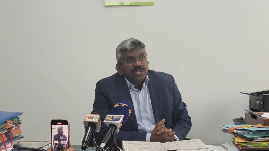 Reny Wilfred addresses the media in Kohima on April 9. (Morung Photo)