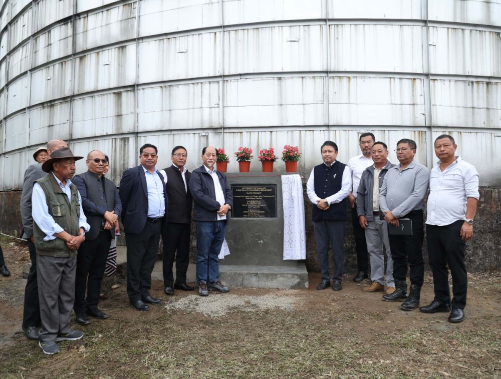 Chief Minister Dr. Neiphiu Rio and PHED minister N  Jacob Zhimomi with others during the commissioning of water supply project on April 29. (Morung Photo)