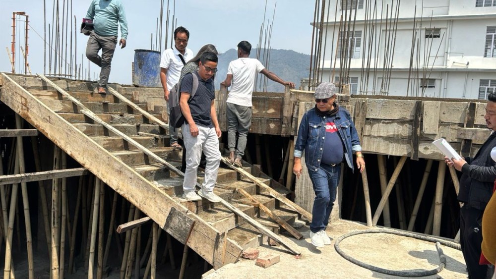 CAWD Assistant Chief Engineer, Sungtiba Amer, DC Tuensang Lithrongla Tongpi Rutsa and others during the inspection of the ongoing construction of the Deputy Commissioner’s Office Complex in Tuensang on April 3.