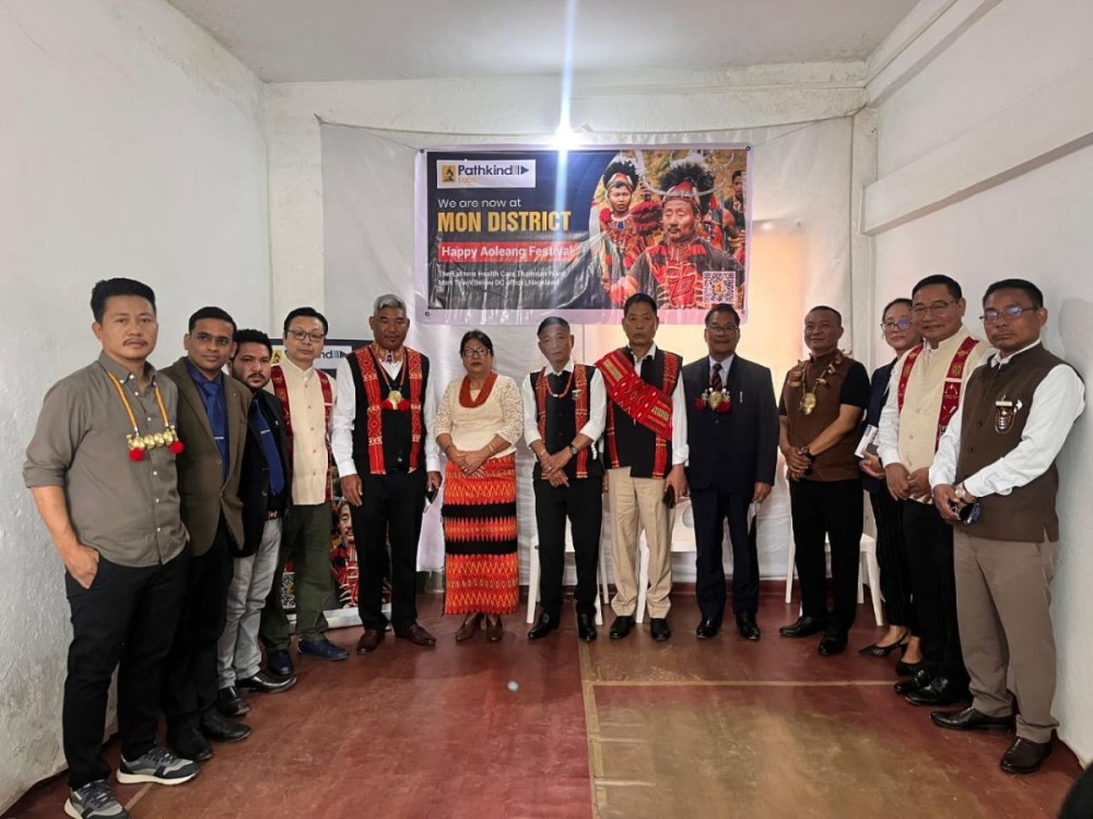 MLA Mankhao Konyak with Minister C.L. John, Advisor Konngam Konyak, MLA Nyamnyei Konyak, MLA Manpon Konyak and other dignitaries during the inauguration of Pathkind Collection Center at Mon town on April 5.