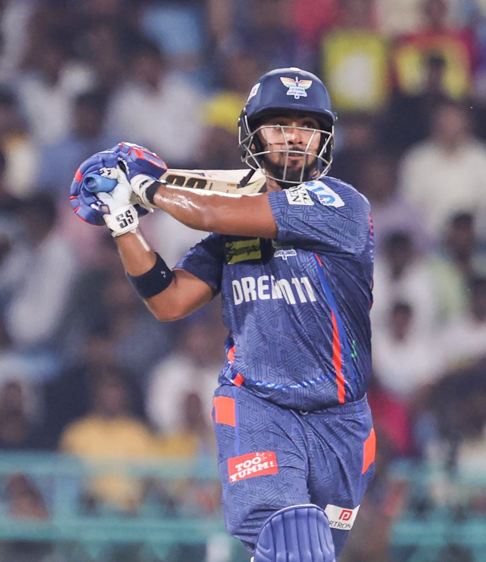 Lucknow: Lucknow Super Giants' Nicholas Pooran plays a shot during the Indian Premier League (IPL) match between Lucknow Super Giants and Gujarat Titans at Ekana Cricket Stadium in Lucknow on Saturday, April 12, 2025. (Photo: IANS)