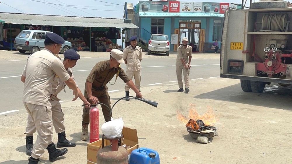 Live demonstration on fire safety held at APMC, Wokha village on April 21. (Morung Photo)