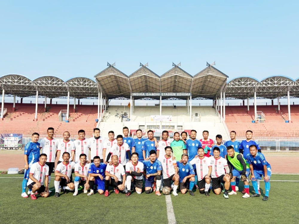 Players of Vanguard FC Old Boys and Kohima Police on April 10.