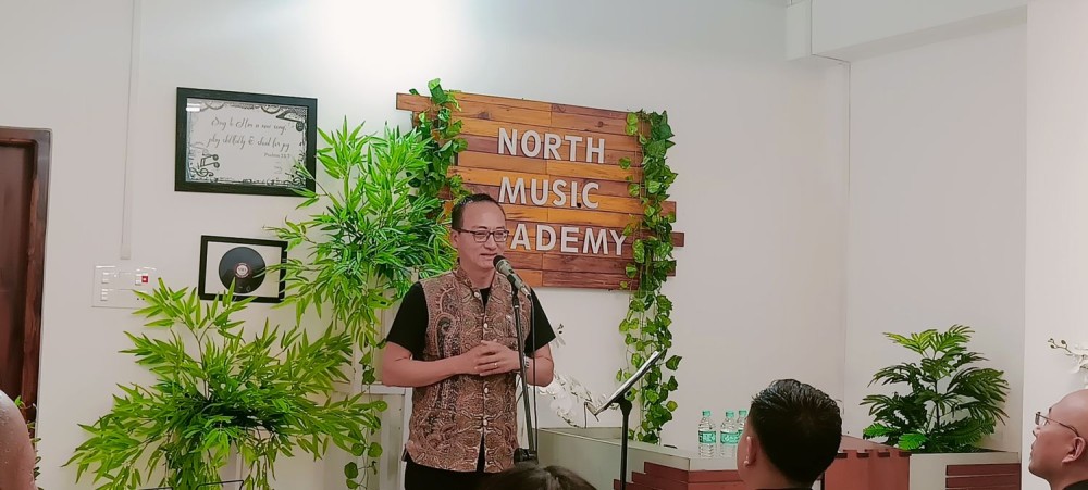 Theja Meru, Chairman of Task Force for Music & Arts (TaFMA) speaking at the inaugural service of North Music Academy Kohima on April 3.