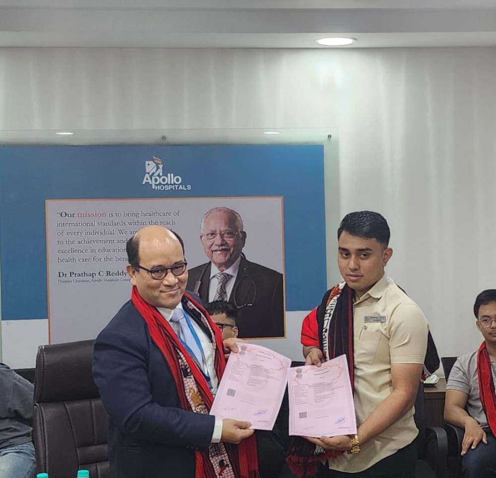 Representatives of Apollo Excelcare Hospital and Ao Kaketshir Telongjem Guwahati during the MoU signing ceremony.