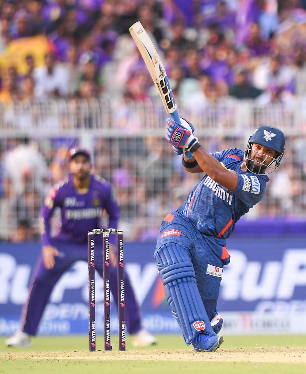 Kolkata: Lucknow Super Giants' Nicholas Pooran plays a shot during the Indian Premier League (IPL) 2025 match between Kolkata Knight Riders (KKR) and Lucknow Super Giants (LSG) at Eden Gardens in Kolkata on Tuesday, April 8, 2025. (Photo: IANS)